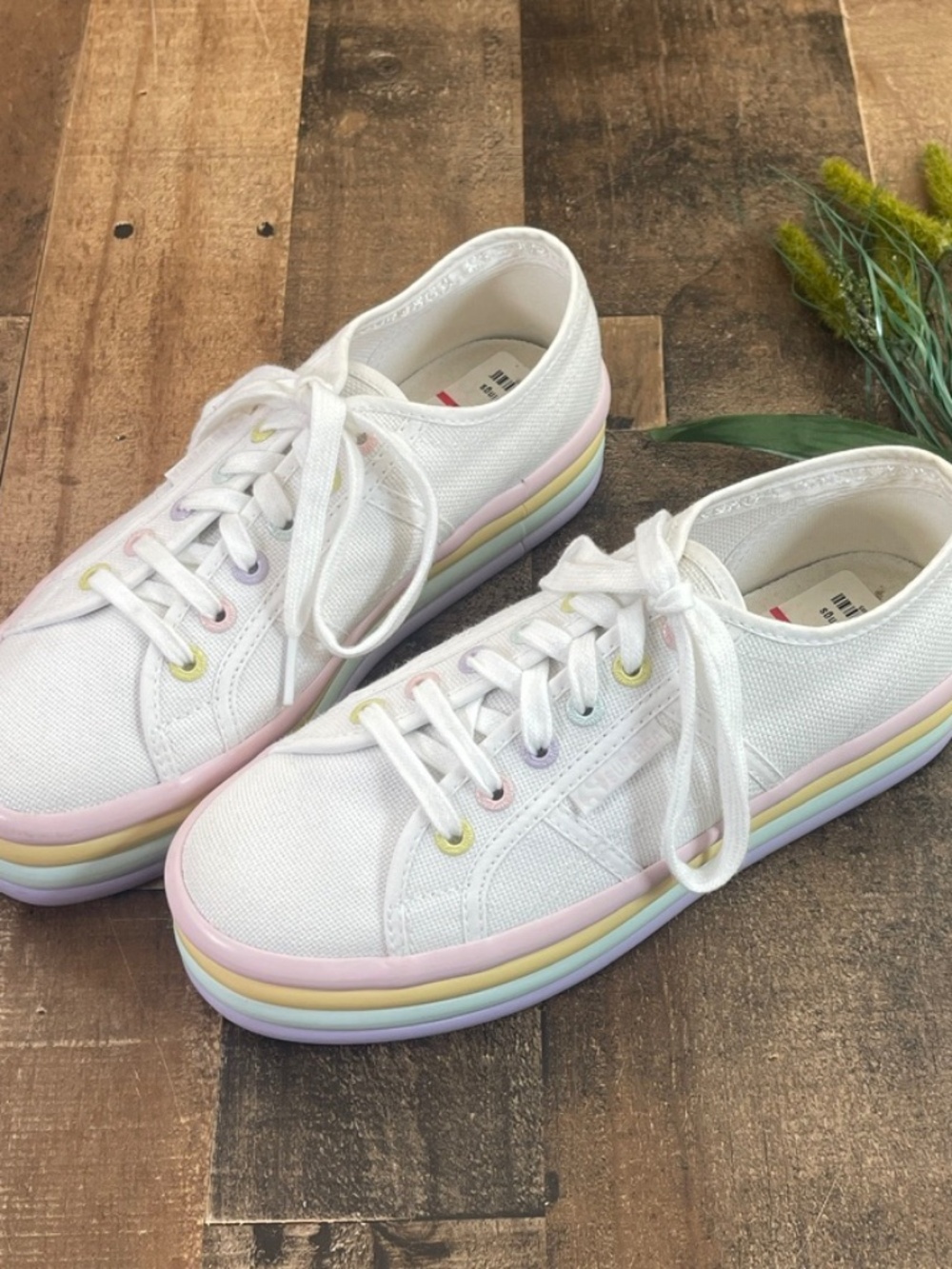 Super GA White Canvas Candy Platform Sneakers